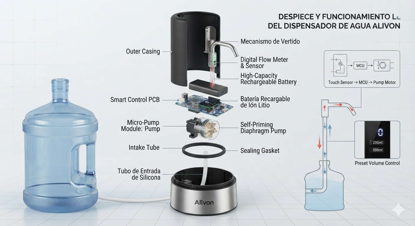 Dispensador de Agua Eléctrico Recargable USB