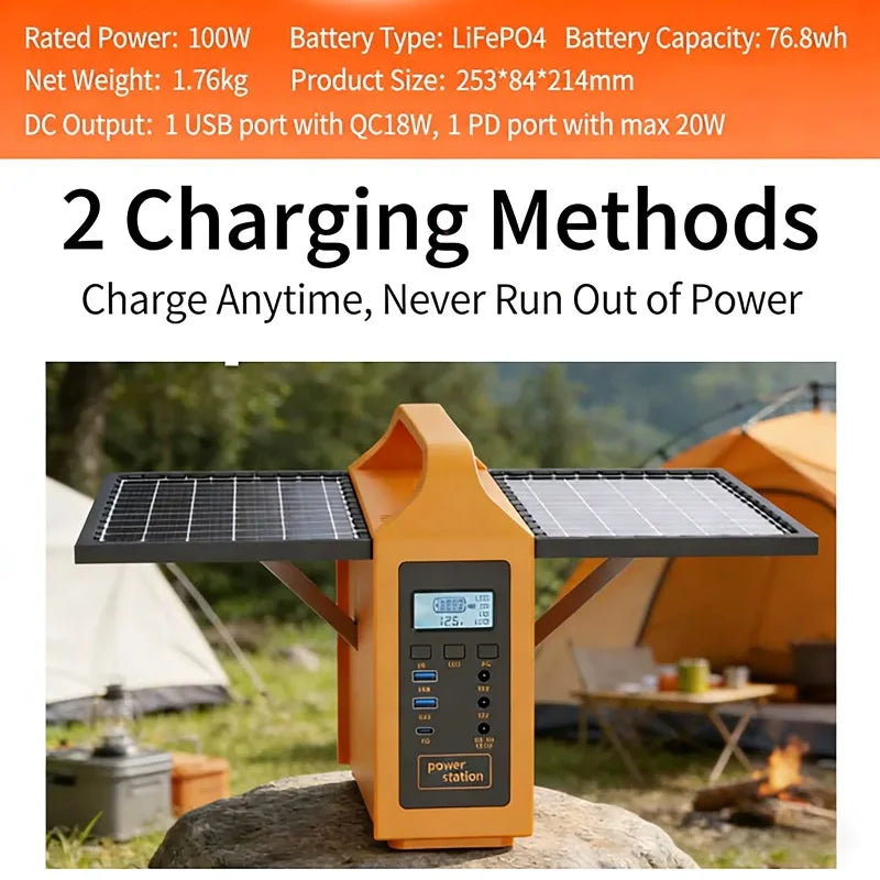 150W Portable Solar Power Station with LED Light & Solar Panel 220V 110V Power Supply Solar Generator Outdoor Backup Power