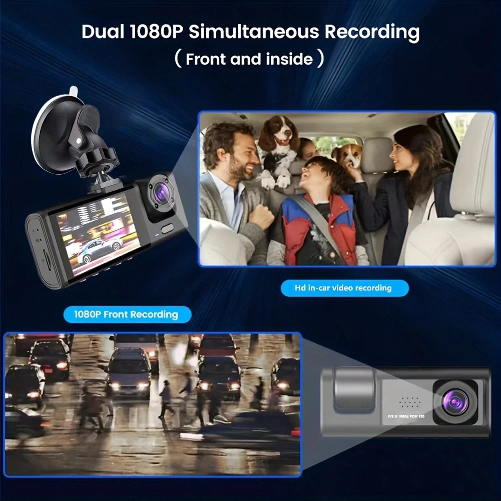 Dash Cam de 3 Canales Inteligente - Visión Nocturna Infrarroja & Full HD