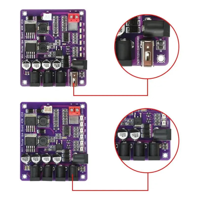 Mini Router UPS Board 40W Battery Charging Board 5V 9V 12V Output Uninterruptible Power Supply Board For Router Backup Power